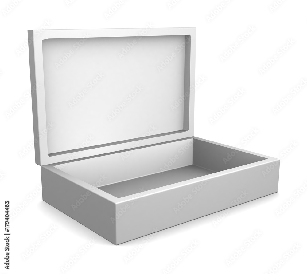 Realistic white open box isolated on white background. 3d illustration Realistic white open box isolated on white background. 3d illustration