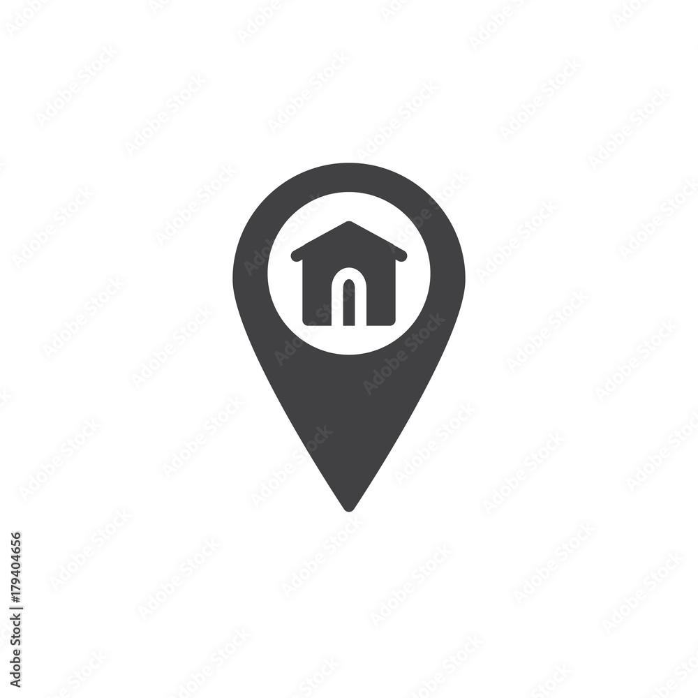 Home location marker icon vector, filled flat sign, solid pictogram isolated on white. Map direction house symbol, logo illustration. Home location marker icon vector, filled flat sign, solid pictogram isolated on white. Map direction house symbol, logo illustration.