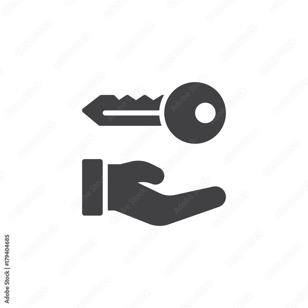 Hand holds home keys icon vector, filled flat sign, solid pictogram isolated on white. House rental symbol, logo illustration. Hand holds home keys icon vector, filled flat sign, solid pictogram isolated on white. House rental symbol, logo illustration.