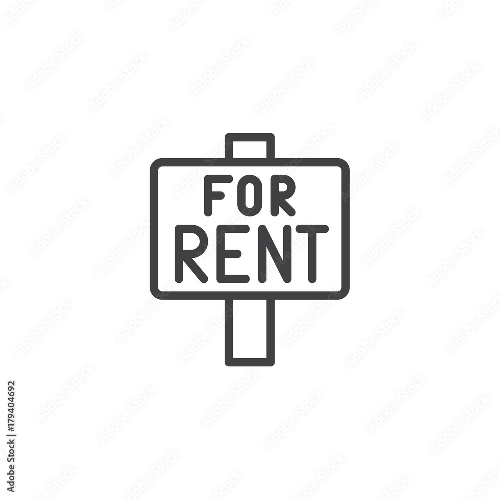House for rent sign board line icon, outline vector sign, linear style pictogram isolated on white. Symbol, logo illustration. Editable stroke House for rent sign board line icon, outline vector sign, linear style pictogram isolated on white. Symbol, logo illustration. Editable stroke
