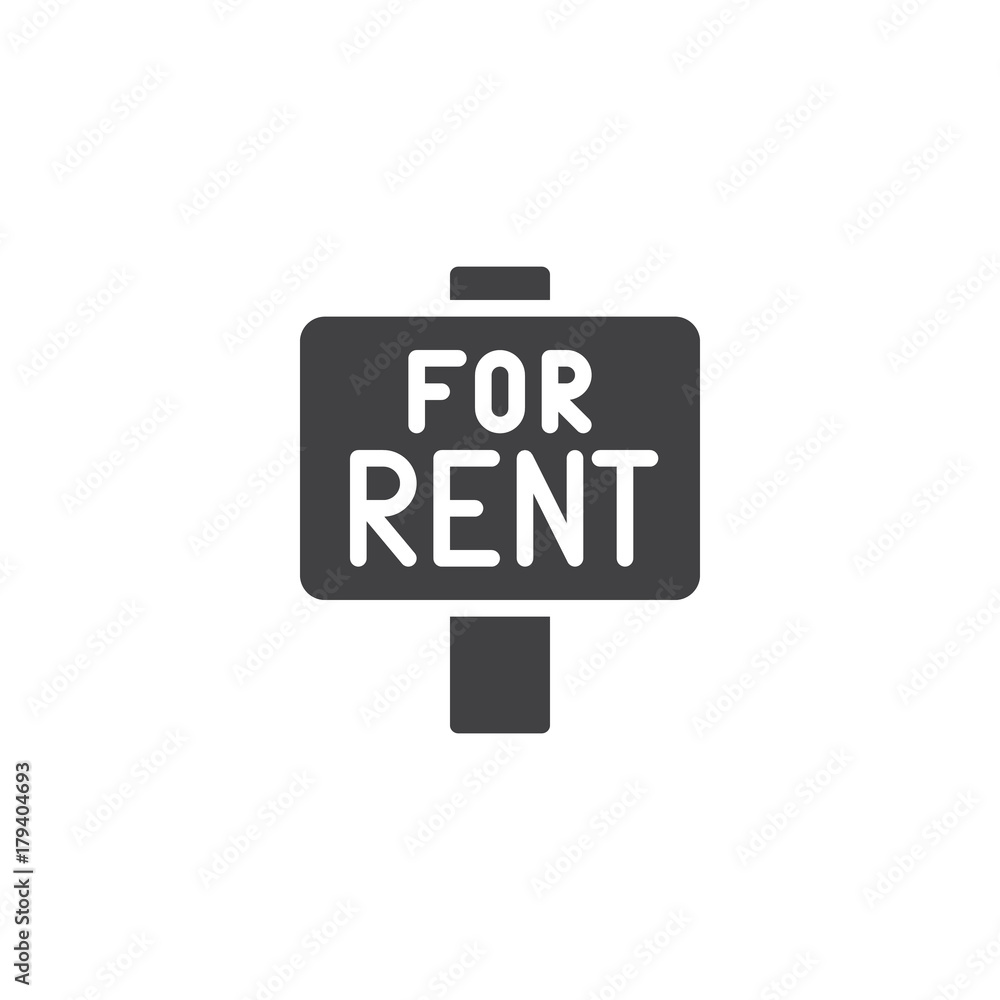 For rent sign board icon vector, filled flat sign, solid pictogram isolated on white. Symbol, logo illustration. For rent sign board icon vector, filled flat sign, solid pictogram isolated on white. Symbol, logo illustration.