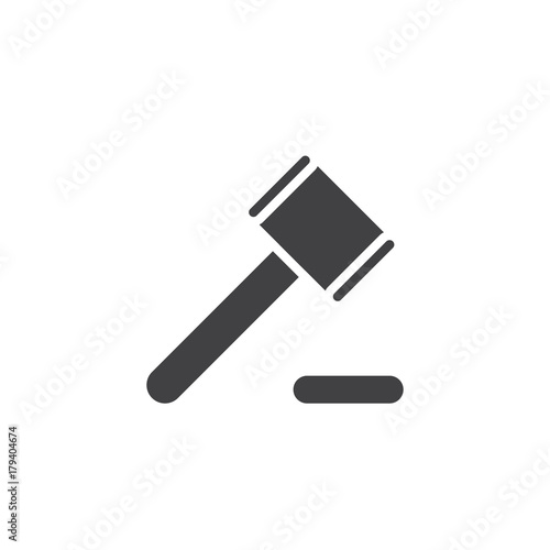 Auction mallet icon vector, filled flat sign, solid pictogram isolated on white. Judge gavel symbol, logo illustration.