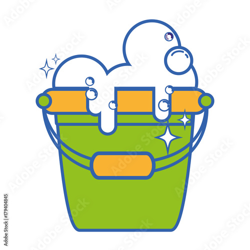 laundry pail with detergent bubbles to clean