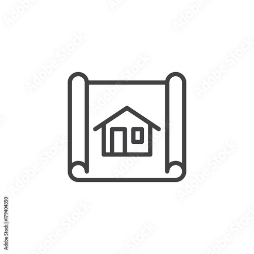 House blueprint line icon, outline vector sign, linear style pictogram isolated on white. Home plan paper symbol, logo illustration. Editable stroke