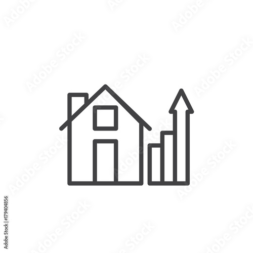 House and real estate business graph line icon, outline vector sign, linear style pictogram isolated on white. Home with growth chart symbol, logo illustration. Editable stroke
