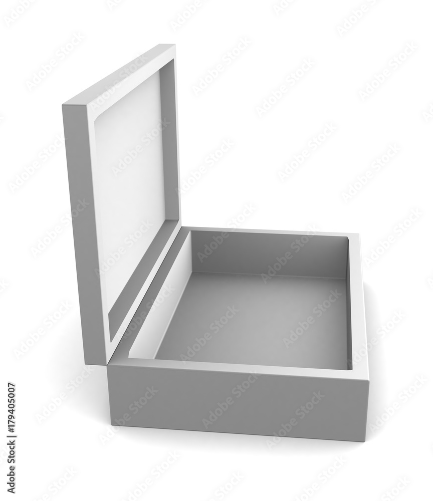 Realistic white open box isolated on white background. 3d illustration Realistic white open box isolated on white background. 3d illustration