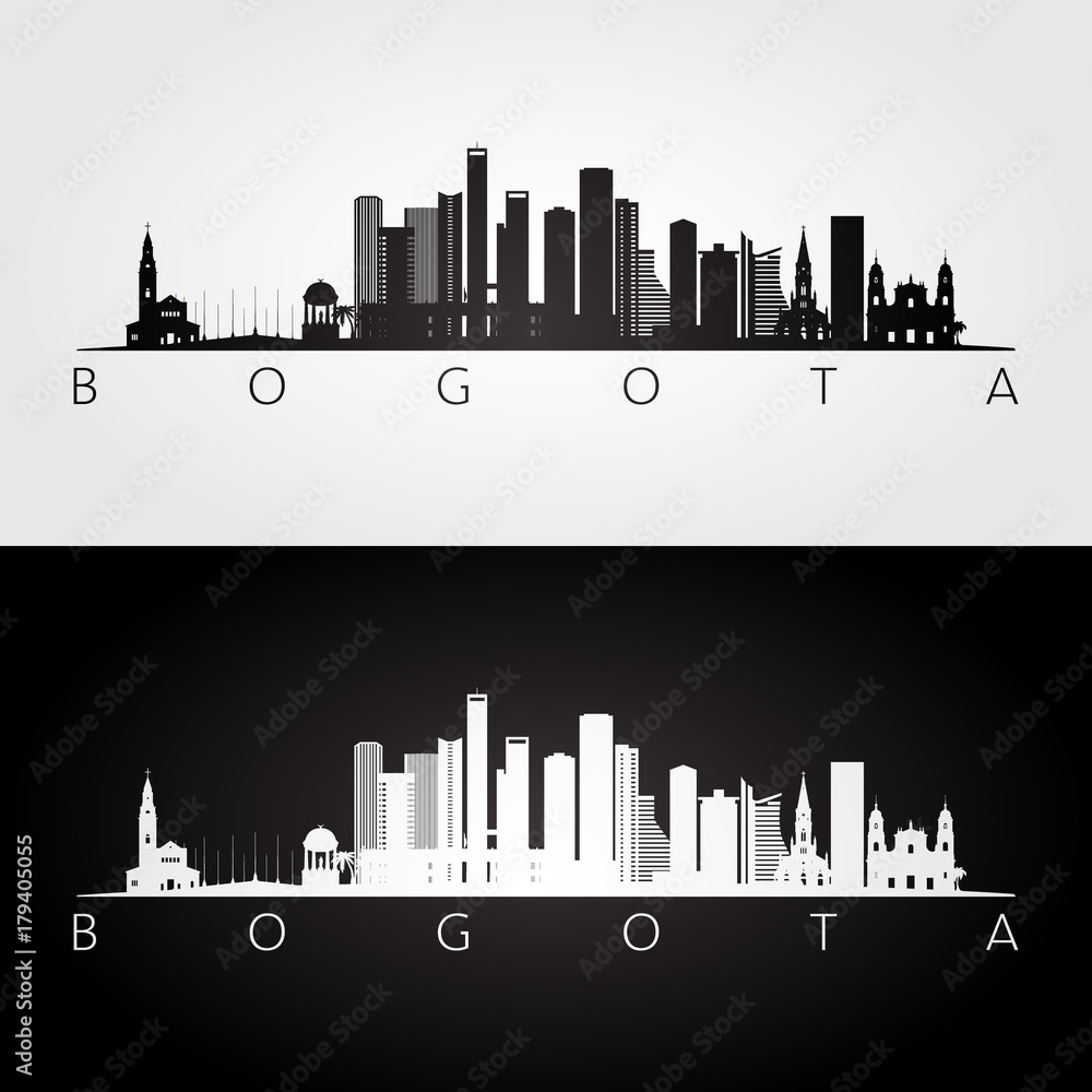 Fototapeta premium Bogota skyline and landmarks silhouette, black and white design, vector illustration.