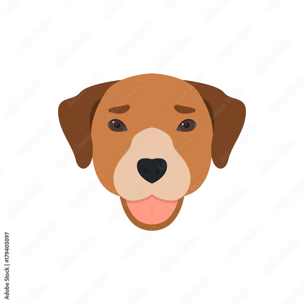 Cute dog face with tongue out. Vector illustration.