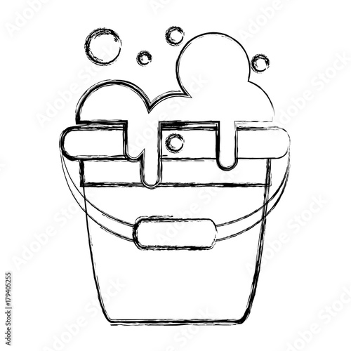 figure laundry pail with detergent bubbles to clean