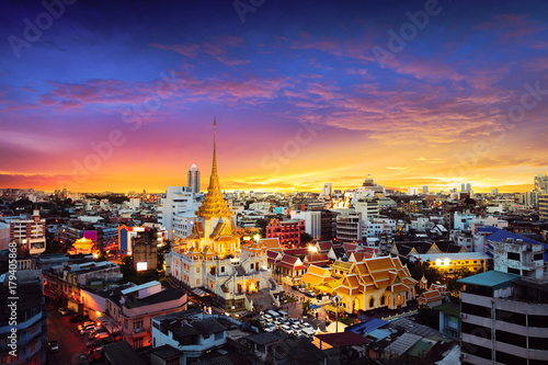 Wat Trimitr in chinatown or yaowarat area in Bangkok city, Thailand