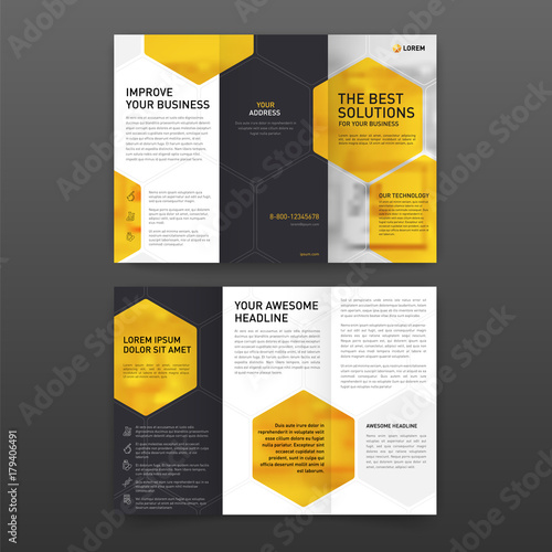Pharmaceutical brochure tri fold template Layout with icons set.