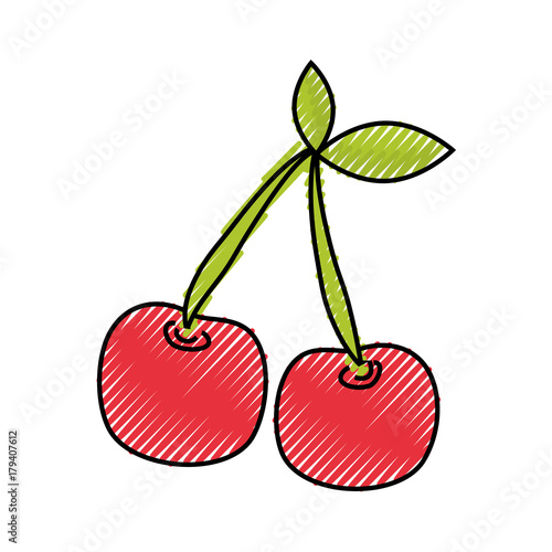 flat line colored cherries doodle  over white background  vector illustration