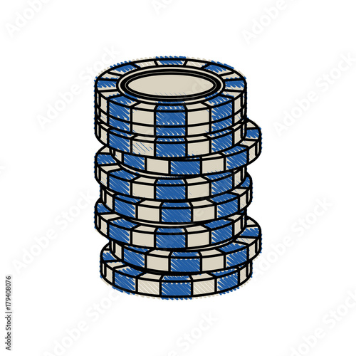 flat line colored casino chips doodle over white background vector illustration