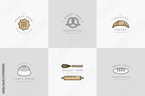 Set vector design templates and emblems - cupcake, donut and bake icon for bakery shop. Sweet shop.