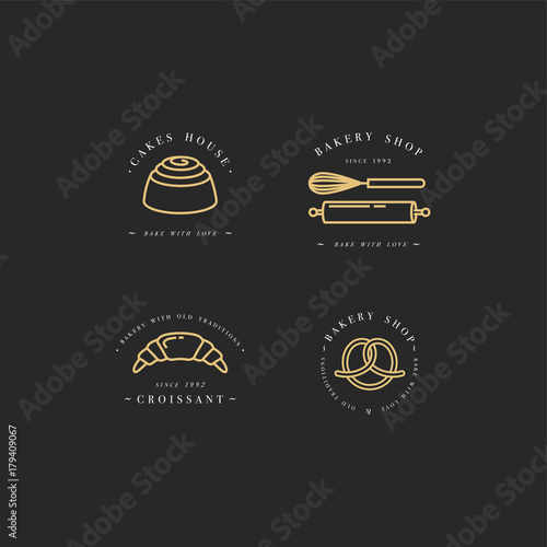 Set vector design templates and emblems - cupcake, donut and bake icon for bakery shop. Sweet shop.