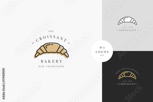 Croissant bakery emblem or logo with typography. Bakery shop or pastry shop.
