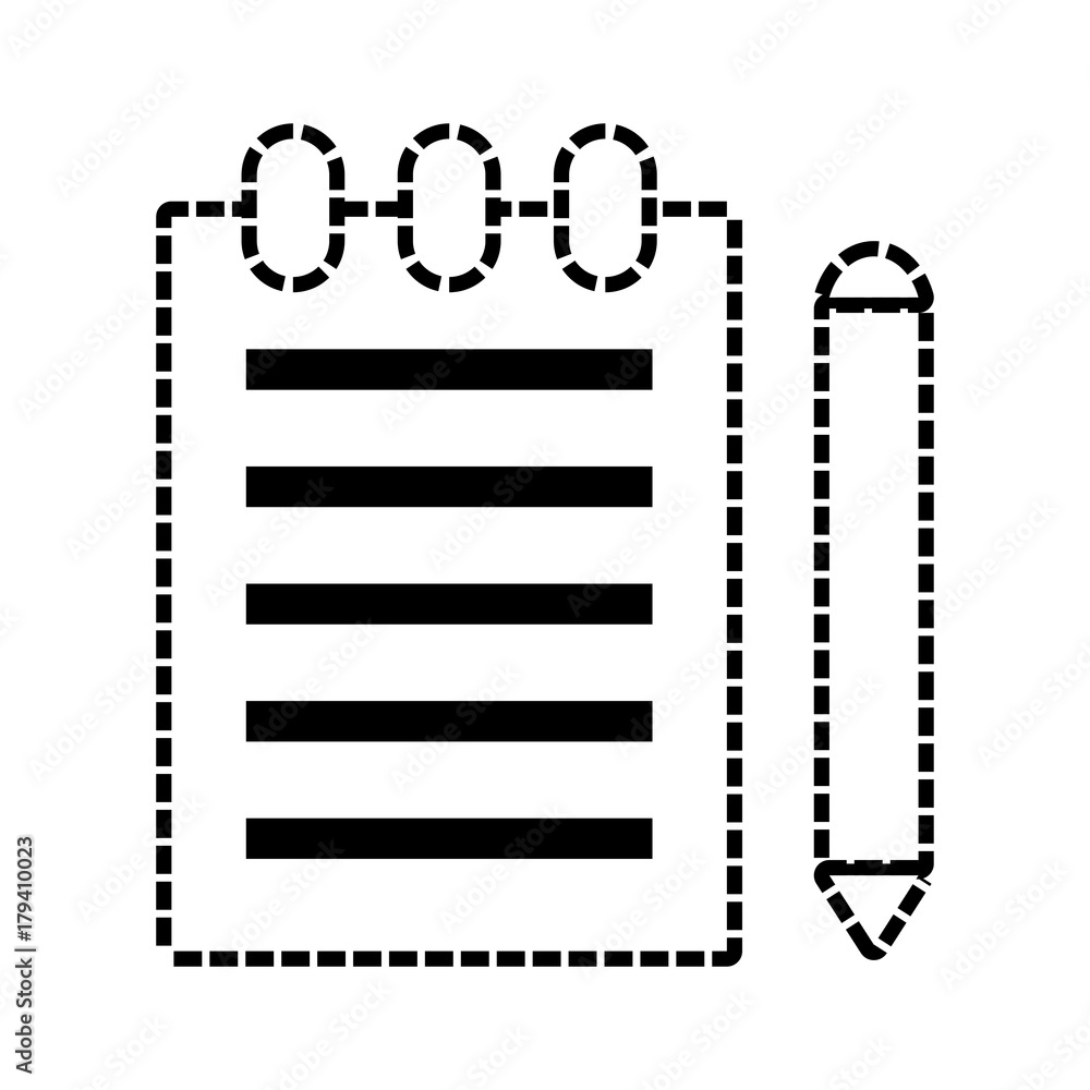 flat line uncolored notebook  with pencil over white background vector illustration