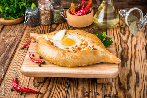 Ajarian khachapuri close up photo