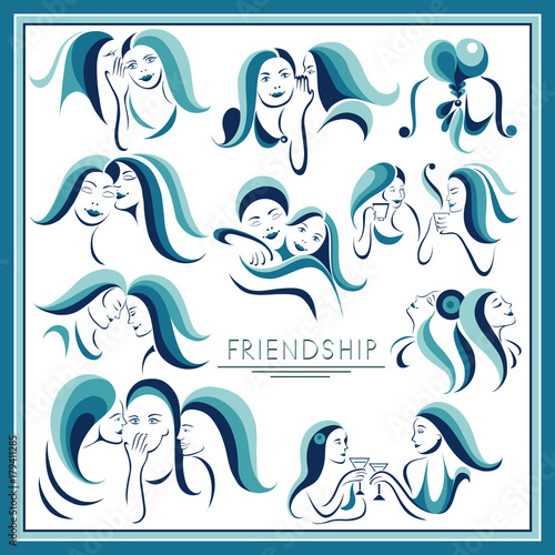 The graphic illustration with women's friendship _set 2