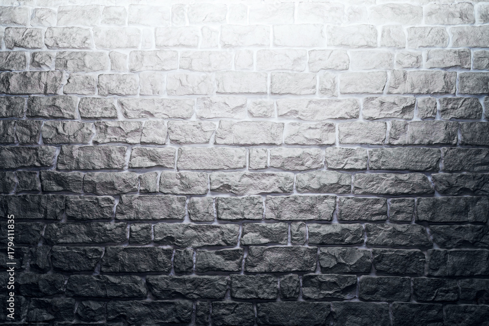 Old grunge brick wall background texture with spotlight from the top