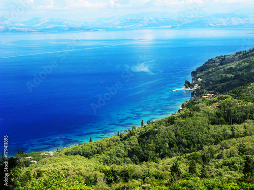 blue lagoon coast landscape ionian sea on Corfu island