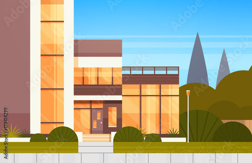 Entrance Door To Modern House Luxury Villa Building Flat Vector Illustration