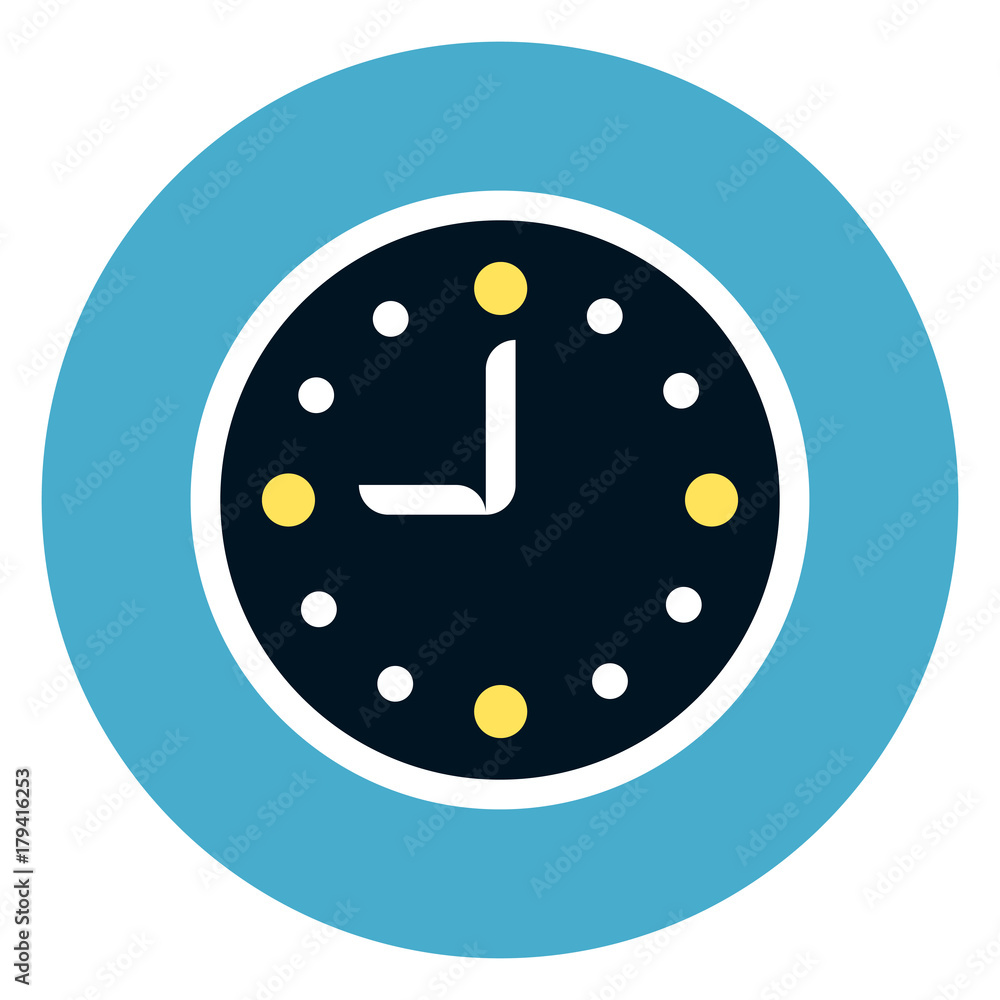 Clock Icon On Round Blue Background Flat Vector Illustration Clock Icon On Round Blue Background Flat Vector Illustration