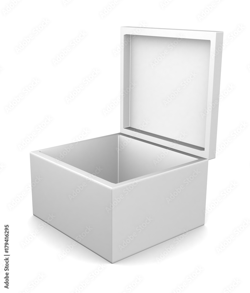 Realistic white box isolated on white background. 3d illustration Realistic white box isolated on white background. 3d illustration