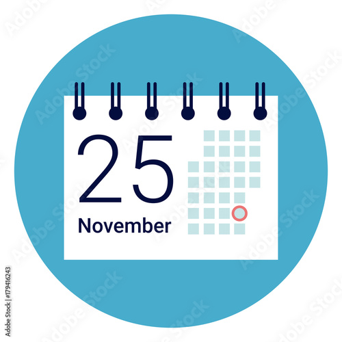 Calender Icon On Round Blue Background Flat Vector Illustration