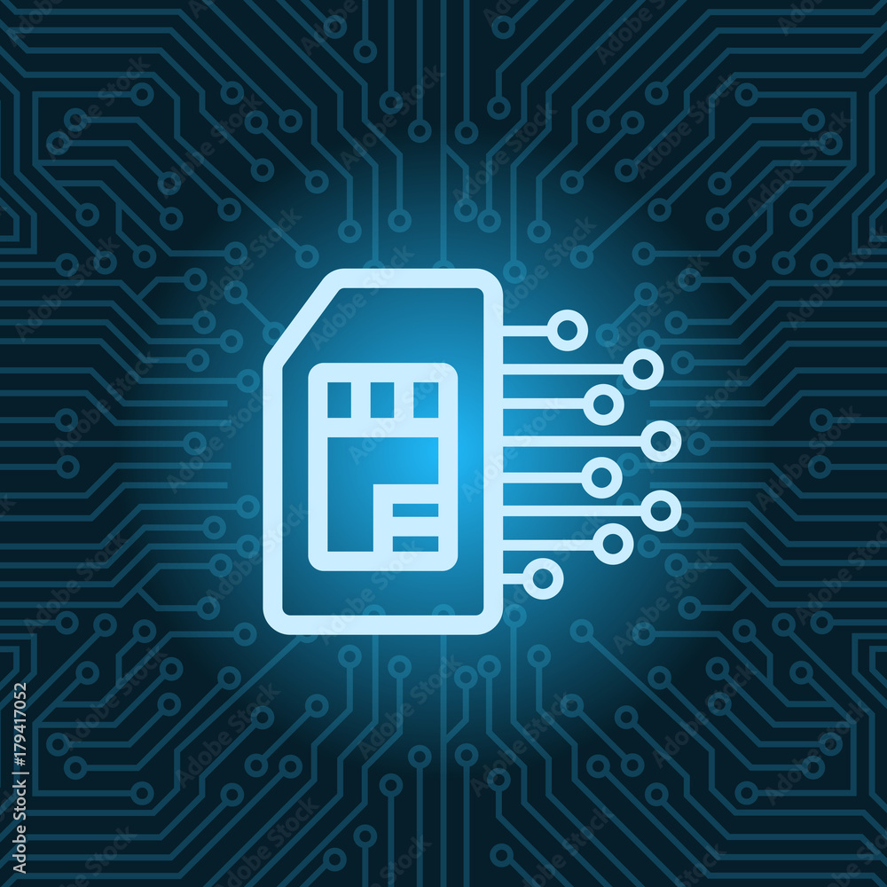 Sim Card Icon Over Blue Circuit Motherboard Background Vector Illustration Sim Card Icon Over Blue Circuit Motherboard Background Vector Illustration