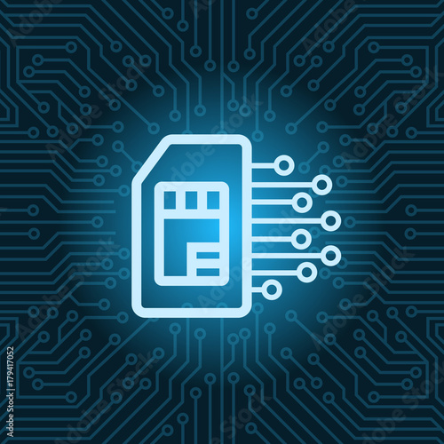 Sim Card Icon Over Blue Circuit Motherboard Background Vector Illustration