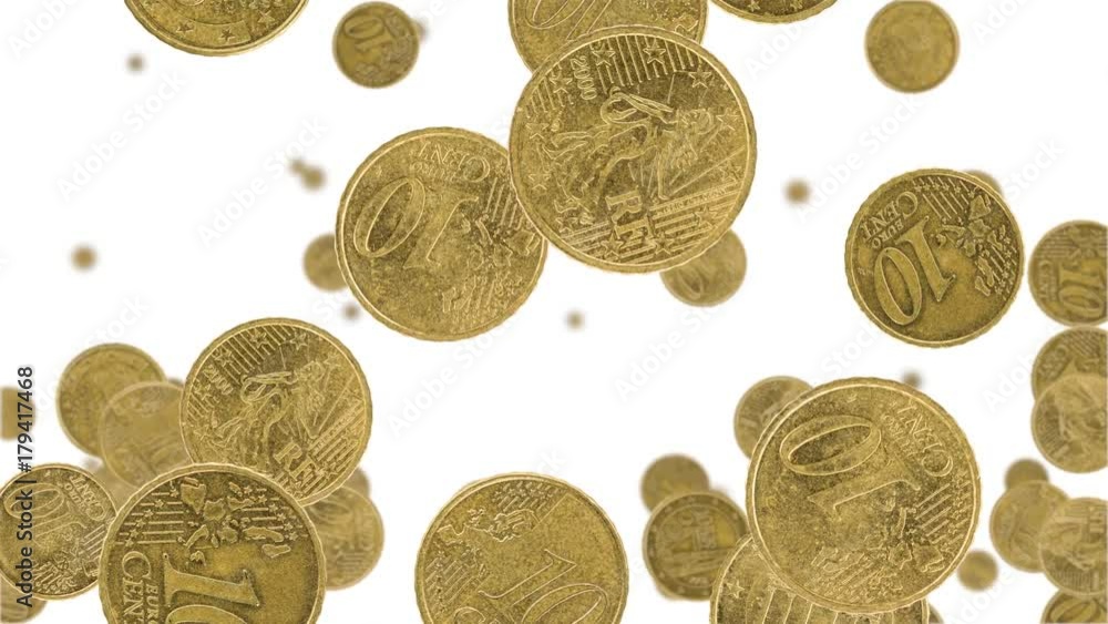 10 Euro Cent coins falling down on white background (vertical, not loopable) 10 Euro Cent coins falling down on white background (vertical, not loopable)