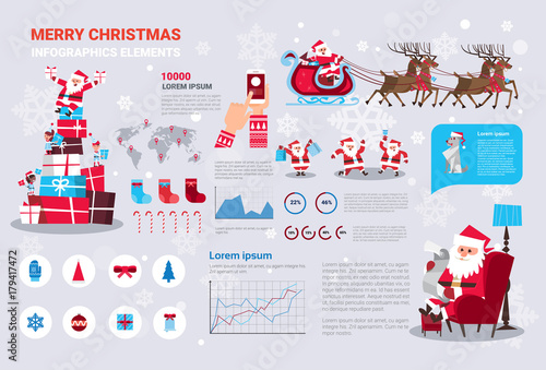 Set Of Template Infographic Elements With Merry Christmas Concept Vector Illustration