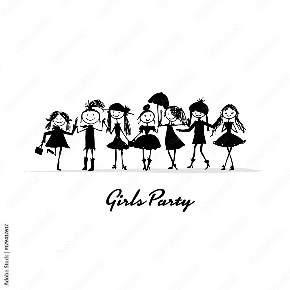 Fototapeta premium Girls party, sketch for your design