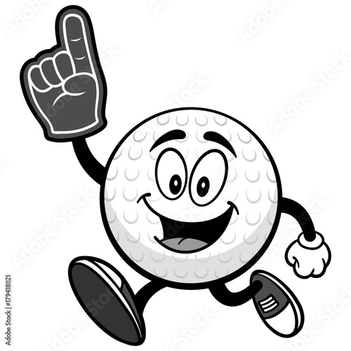 Golf Ball Running with Foam Finger Illustration