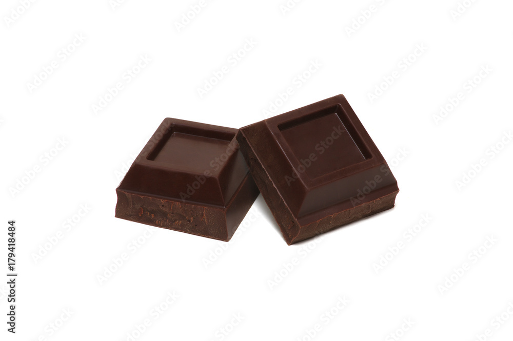 Chocolate pieces on a white