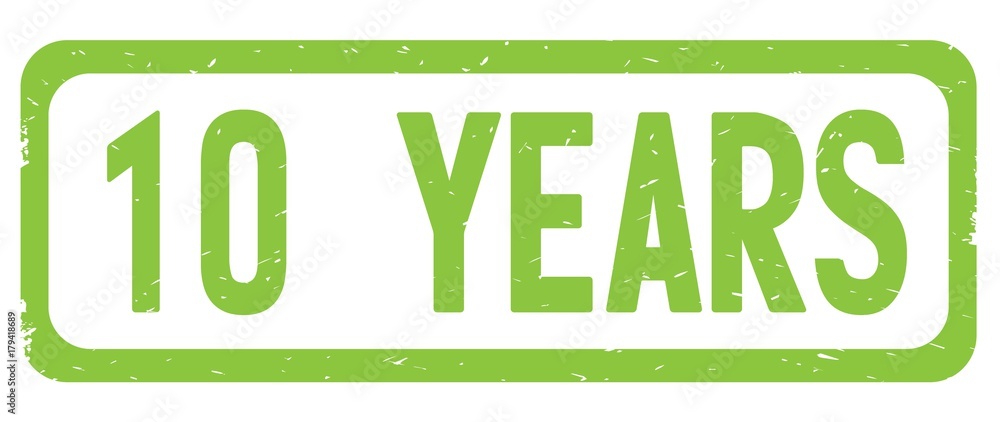10 YEARS text, on green rectangle stamp. 10 YEARS text, on green rectangle stamp.