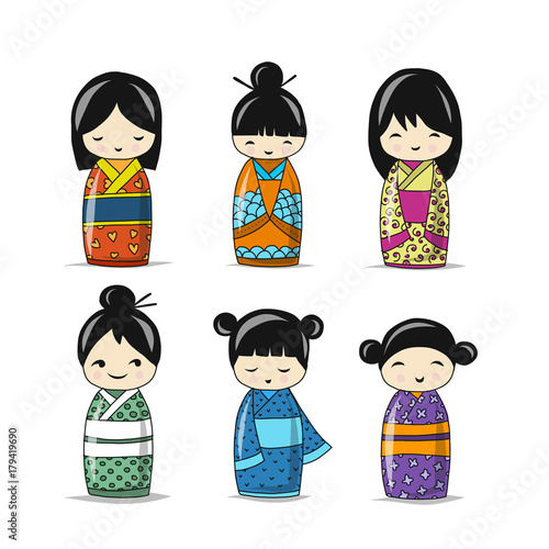 Japanese dolls collection, sketch for your design