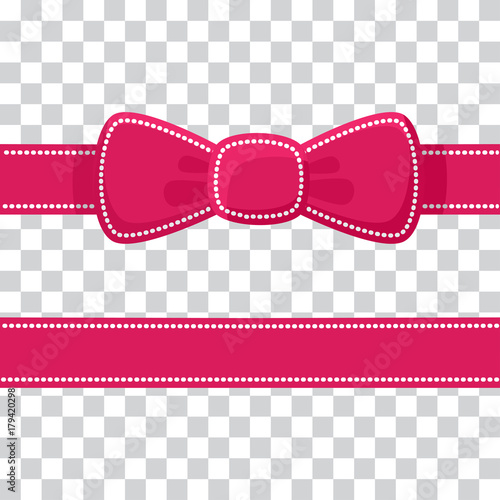 Pink ribbon with bow on transparent background. Vector illustration