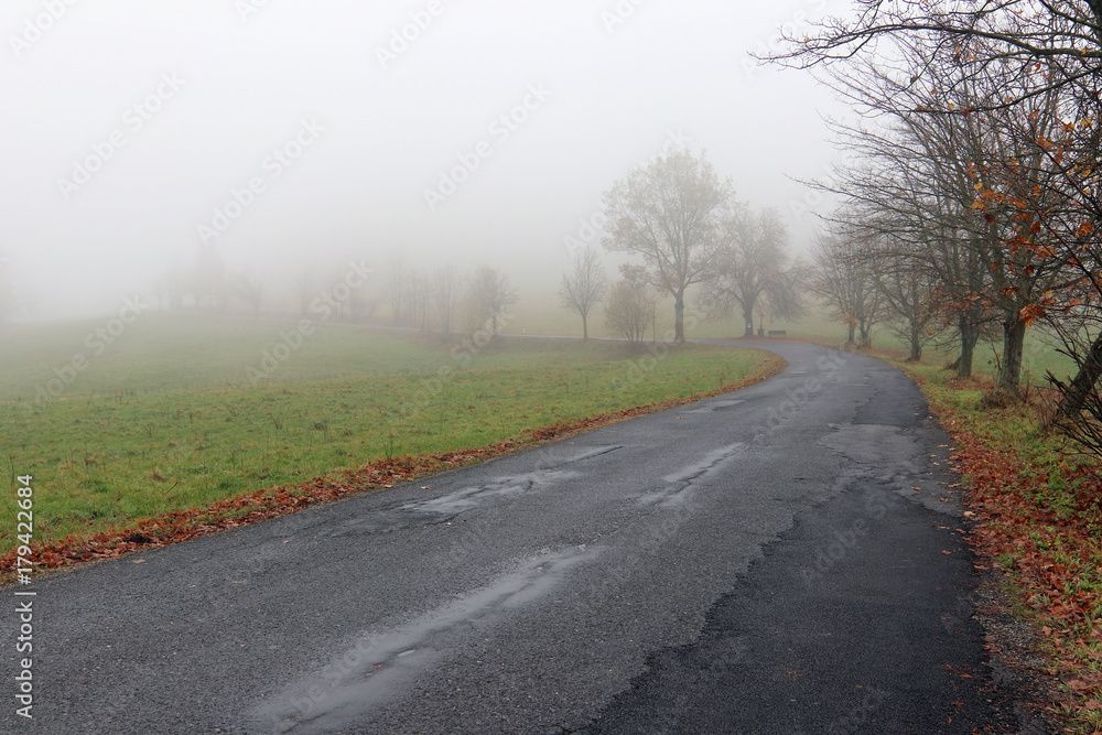 Empty road in misty day