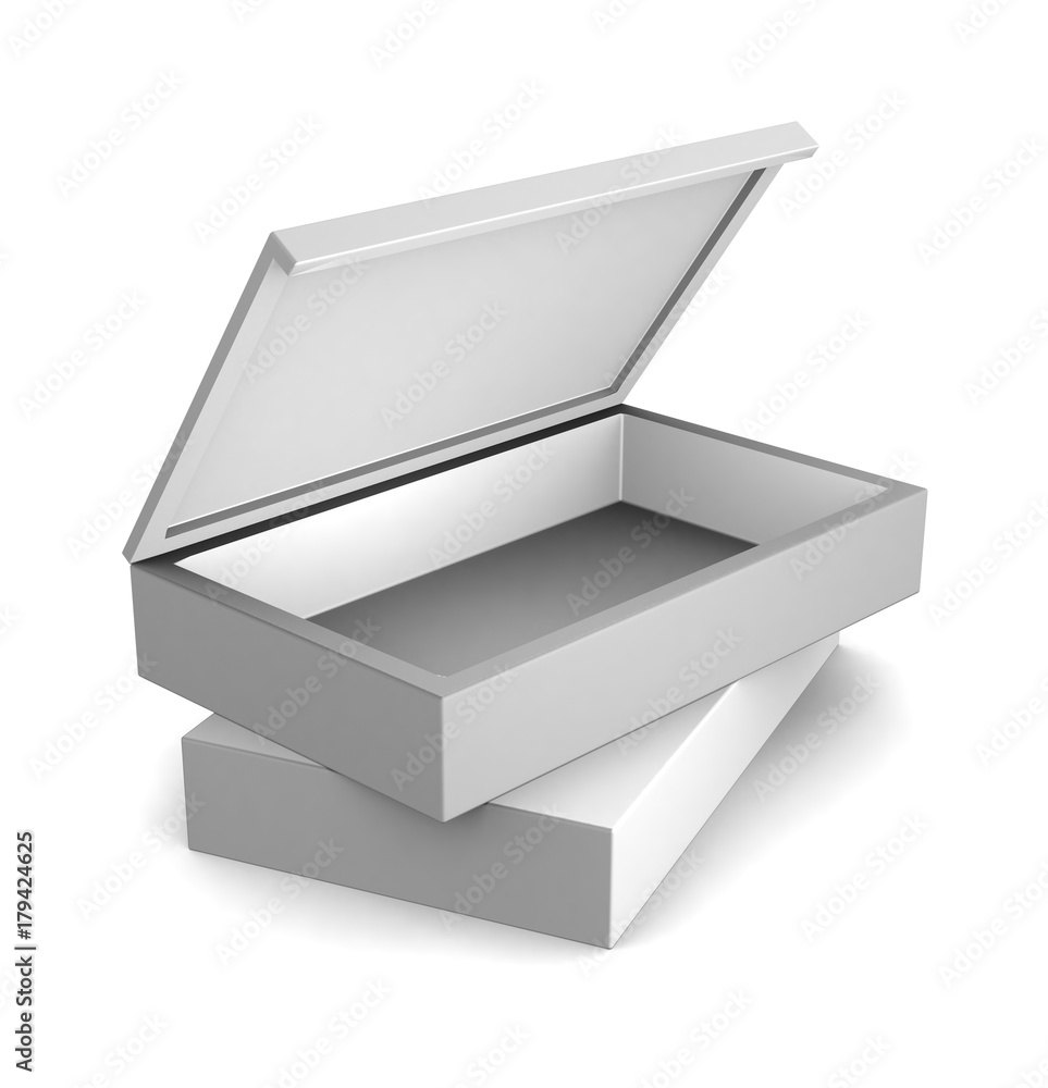 Realistic white open box isolated on white background. 3d illustration Realistic white open box isolated on white background. 3d illustration
