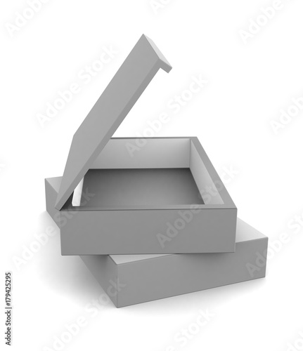 Realistic white open box isolated on white background. 3d illustration	