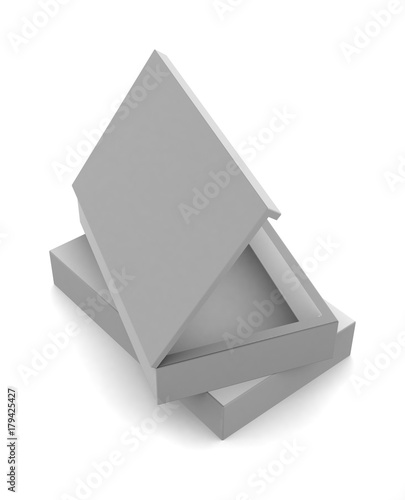 Realistic white open box isolated on white background. 3d illustration	