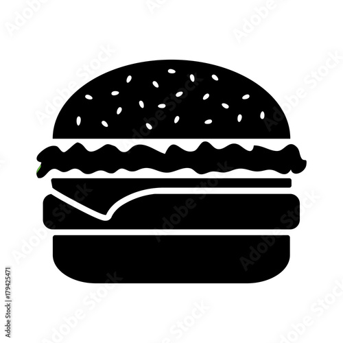 Black and white cheeseburger isolated on white background. Vector illustration
