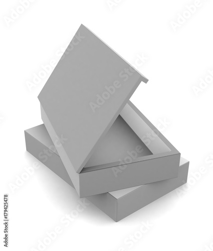Realistic white open box isolated on white background. 3d illustration	