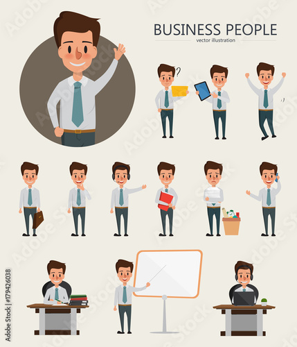 Set of Businessman character design. Cartoon vector in job.
