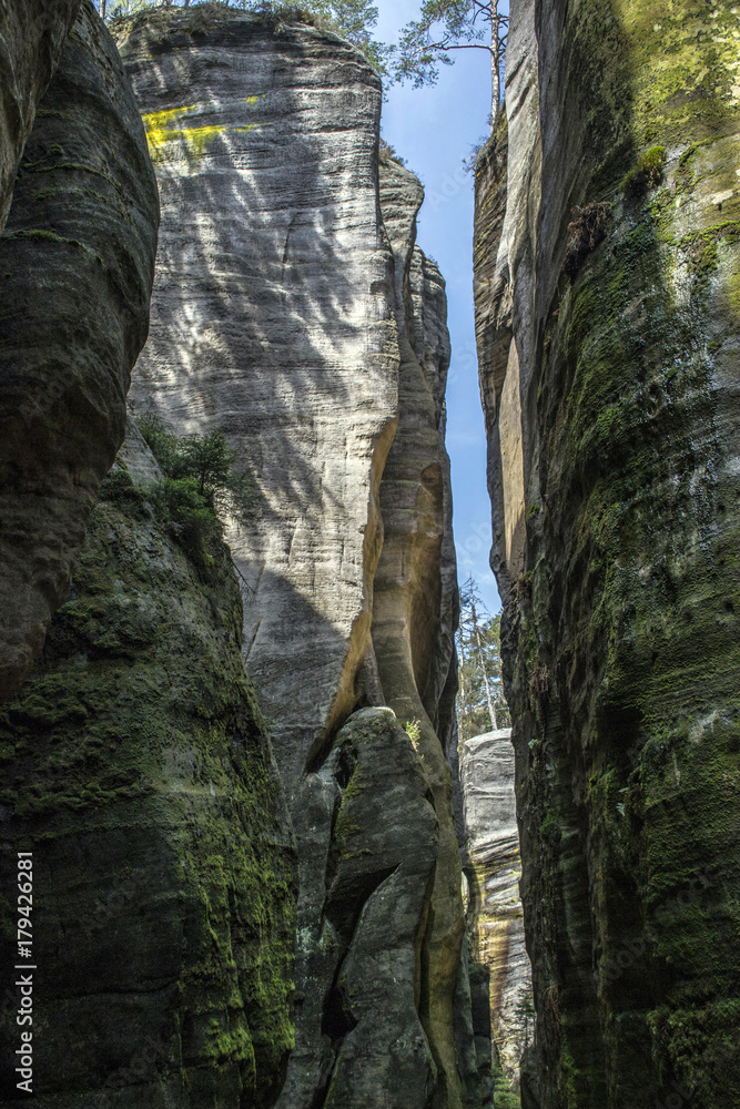 the gorge between the homole-shaped rock formations in the Adrspach-Teplice rocks