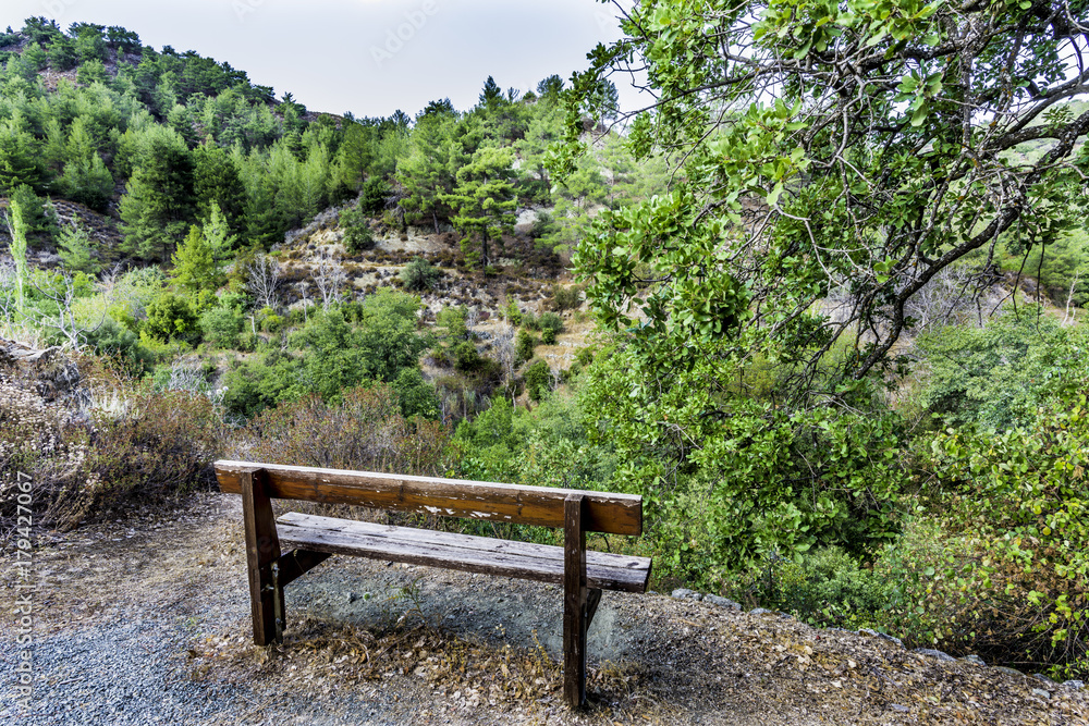 Bench on the edge of the mountain gorge Bench on the edge of the mountain gorge