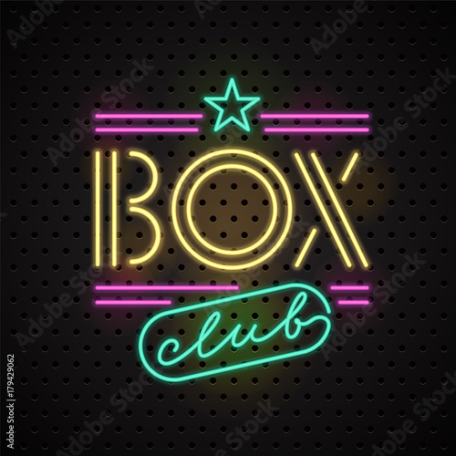Neon sign for boxing club vector logo, icon