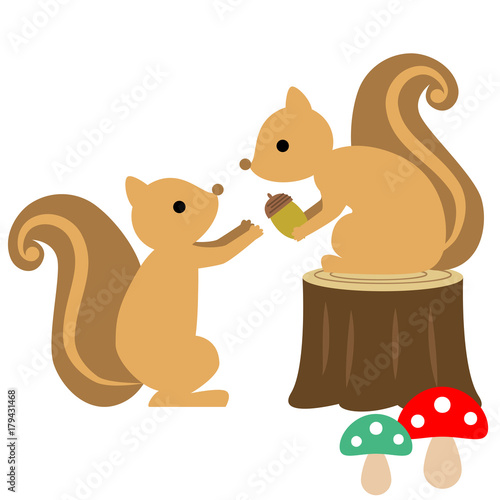 秋イメージ　どんぐりとリス